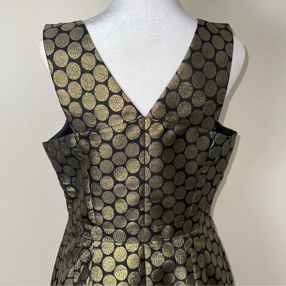 J. Crew 8 Black Metallic Gold Circle Brocade Sleeveless Formal Dress Pockets - Picture 4 of 12